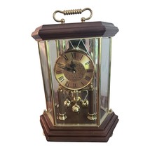 Vintage Working Howard Miller Mantle Chime Clock Wood Glass Hexagon - $41.57