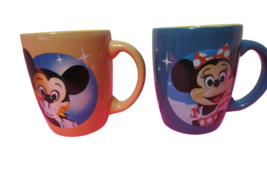 Disney Mickey And Minnie Mouse Coffee Tea Mugs Blue &amp; Beige 8 Oz Ceramic - £11.81 GBP