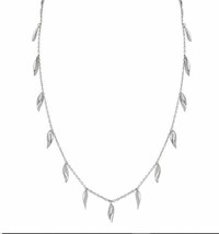 14K White Gold Plated 925 Sterling Silver Leaf Station Necklace 18&quot; Chain - £36.61 GBP
