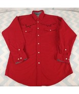 Express Rider Western Shirt Mens Medium Red Barbed Wire Stitch Canvas Pe... - $18.66