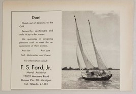 1958 Print Ad Duet Sail Boat F.S. Ford Naval Architect Grosse Pte,Michigan - £7.68 GBP