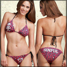 Sinful Skully Bones Heart Womens Triangle Bikini Top Pink Black Leopard XS-XL - £31.96 GBP