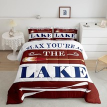 American Vintage Red White Stripes Comforter Set Queen Size,Lake House Theme Bed - £81.92 GBP