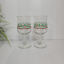 2 Vintage Arby&#39;s Holly Berries Christmas Collection Water Goblets, Bow Stem - $18.00