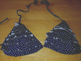 BLACK POPPY LADIES TRIANGLE BLUE POLKA-DOT TIE BIKINI TOP-JR XL-GENTLY W... - $4.99