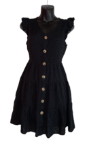 Blu Peper Women&#39;s Beach Summer Mini Shirt Dress Cap Sleeve Black Front Button SM - £7.57 GBP