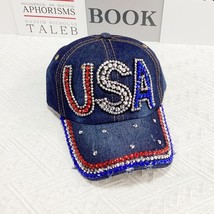 Handmade Dot Drill Sunscreen Hat Washed Denim American Flag Baseball Cap Women&#39;s - £12.18 GBP