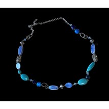 Premier Designs Blue Turquoise Beaded Necklace Purple Silver Tone 24&quot; Cira 2010 - £17.58 GBP