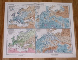 1911 Antique Europe Chart Distribution Of Rain Winds Storms Weather Meteorology - £14.17 GBP