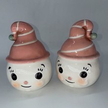 2 Kitschy Pink Christmas Snowman Sugar Bowl Ceramic Container Jar Johann... - $34.95