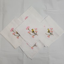 Set Of 5 Oriole Goldfinch Embroidered Hankie Yellow Bird Flowers Handkerchief - $29.66