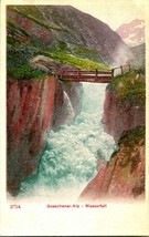 Vtg Postcard Switzerland - Goescheneralp- Wasserfall Waterfall w Foot Bridge - £3.06 GBP