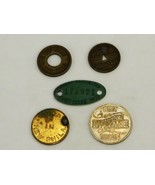 Random Lot of 5 Vintage Tokens, Fares, Parking, Arcade, Dog Shot Tag, #J... - $26.73 CAD