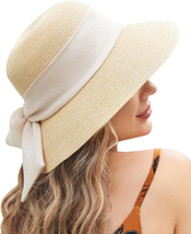 New Summer Women Straw Hat Bowknot Wide Brim Floppy Foldable Cap Beach Hat - £27.04 GBP