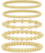 Gold Bracelets for Women Waterproof, 14K Gold Plated Beaded Strand Bead ... - $399.10 MXN