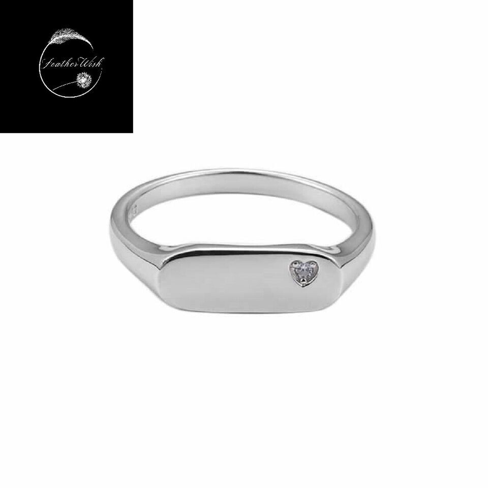 Love Heart Signet Ring Genuine Sterling Silver 925 Ladies Girls Women Size J - R