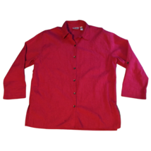 Chico&#39;s Hot Pink Button Up Shirt Chico 2  Size L  Roll Tab Sleeve Crepe ... - $19.99
