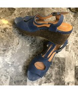 Chelsea Crew Cork Wedges Blue Suede Buckle Sandals Women&#39;s SZ 7 - $6.92