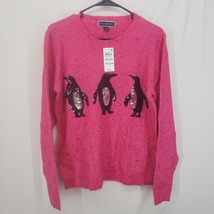 Karen Scott Sequin Penguin Magenta Sweater **Flawed Tags** (AQ) - £15.98 GBP