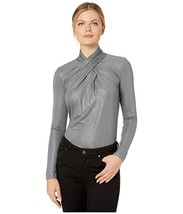 New Lauren Ralph Lauren Jersey Silver Gray Career Blouse Size L $110 - $75.59