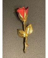 Premier Designs VTG Brooch Pin Red Rose on Golden Stem 2.75&quot; Excellent - $239.34 MXN