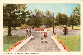 Canada Ontario Fort William Vicker&#39;s Park Flowers Girl Woman Vintage Postcard - £7.39 GBP