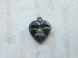 Vintage Sterling silver enameled puffy heart charm-BLACK - £21.23 GBP
