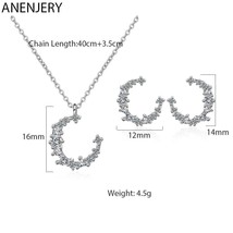 ANENJERY Silver Color Classic Zircon Moon Jewelry Sets Unique Earrings Necklace  - £18.14 GBP