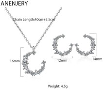 ANENJERY Silver Color Classic Zircon Moon Jewelry Sets Unique Earrings Necklace  - £18.30 GBP