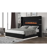 Lizelle Modern Upholstered King Bed - Black Velvet, Ambient LED Lighting - $28,671.27 MXN