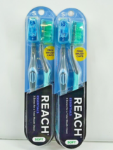 Reach Essentials Total Mouth Blue &amp; Green Soft Toothbrushes w/ Caps SOFT... - £8.50 GBP