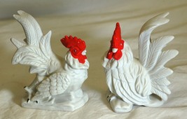 UOGC Pair Roosters Bisque Figurines Country Farm Animal Korea Vintage MCM - $19.79