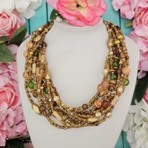 Joan Rivers Necklace Beaded Multi-Strand Torsade Glass Acrylic Gold Tone Choker - £30.82 GBP