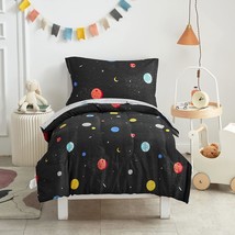 4 Pieces Toddler Bedding Set Black Space Style With Stars Planets Black Cute Inc - £36.76 GBP