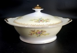 Vintage TRANSOR WARE Yellow Blue Pink Floral Spray 10 1/2&quot; Covered Bowl - $49.49