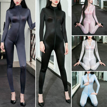 Womens Sexy See-through Oil Shiny Glossy Catsuit Jumpsuit Zipper Bodysuit Romper - £15.10 GBP
