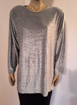 DELTA BURKE Silver Silky Velour Embellished Bling TOP L Pearls Gold Studs - £11.96 GBP