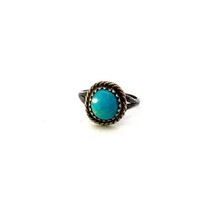 Vintage Sterling Silver Native American Natural Turquoise Stone Pinky Ring sz 4 - £29.01 GBP