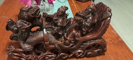 Wood Hand carved Asian sculpture of dragons  - £395.08 GBP