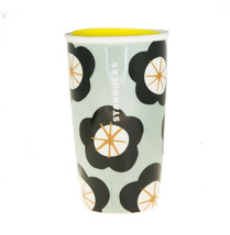 Starbucks Green Spring Black Floral Ceramic Traveler Tumbler Coffee Cup 12 oz - £41.54 GBP