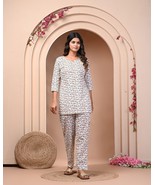 White animal printed night suit,Jaipuri print kurta set,designer night s... - $30.40+
