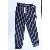 Aqua Womens  Paper Bag Pants Black White Stripe Belted Pockets S New - $12.15