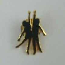 Black Silhouette Man &amp; Woman With Arms Raised Lapel Hat Pin - £4.26 GBP