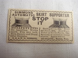 1896 Ad Simmons Automatic Skirt Supporter, S. J. &amp; W. O. Simmons,, Boston - $7.99