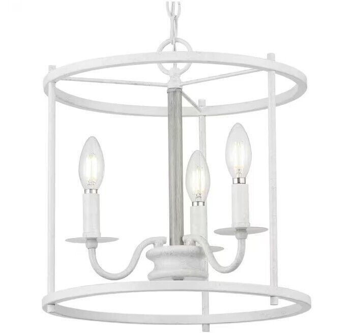Somstreet 13.75" 3-Light Cottage White Cage Pendant Light Bleached Oak Accents - $61.70