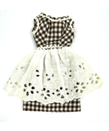 Vintage Barbie Dress Clothes Brown Check Gingham Eyelet Lace Rick Rack  - $17.00