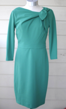 Calvin Klein True Green 3/4 Long Sleeve Tie Neck Detail Sheath Dress Size 4 - £30.12 GBP