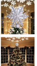 OurWarm Christmas Tree Topper Lighted w/ LED Rotating Silver Snowflake Projector - £25.89 GBP