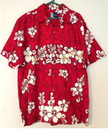 vintage Bull head men L Hawaiian Shirt 100% cotton made in USA red /white - £13.13 GBP