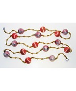 Vintage Christmas Tree Garland Red Foam Balls &amp; Gold Glass Beads 90&quot; Long - £19.95 GBP